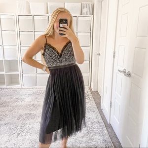 NEW Needle & Thread Andromeda Midi Dress Washed Black